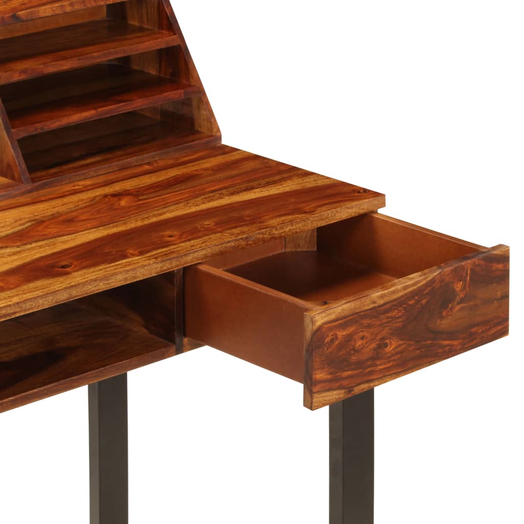 vidaXL Escritorio de madera maciza de sheesham y acero 110x50x94 cm