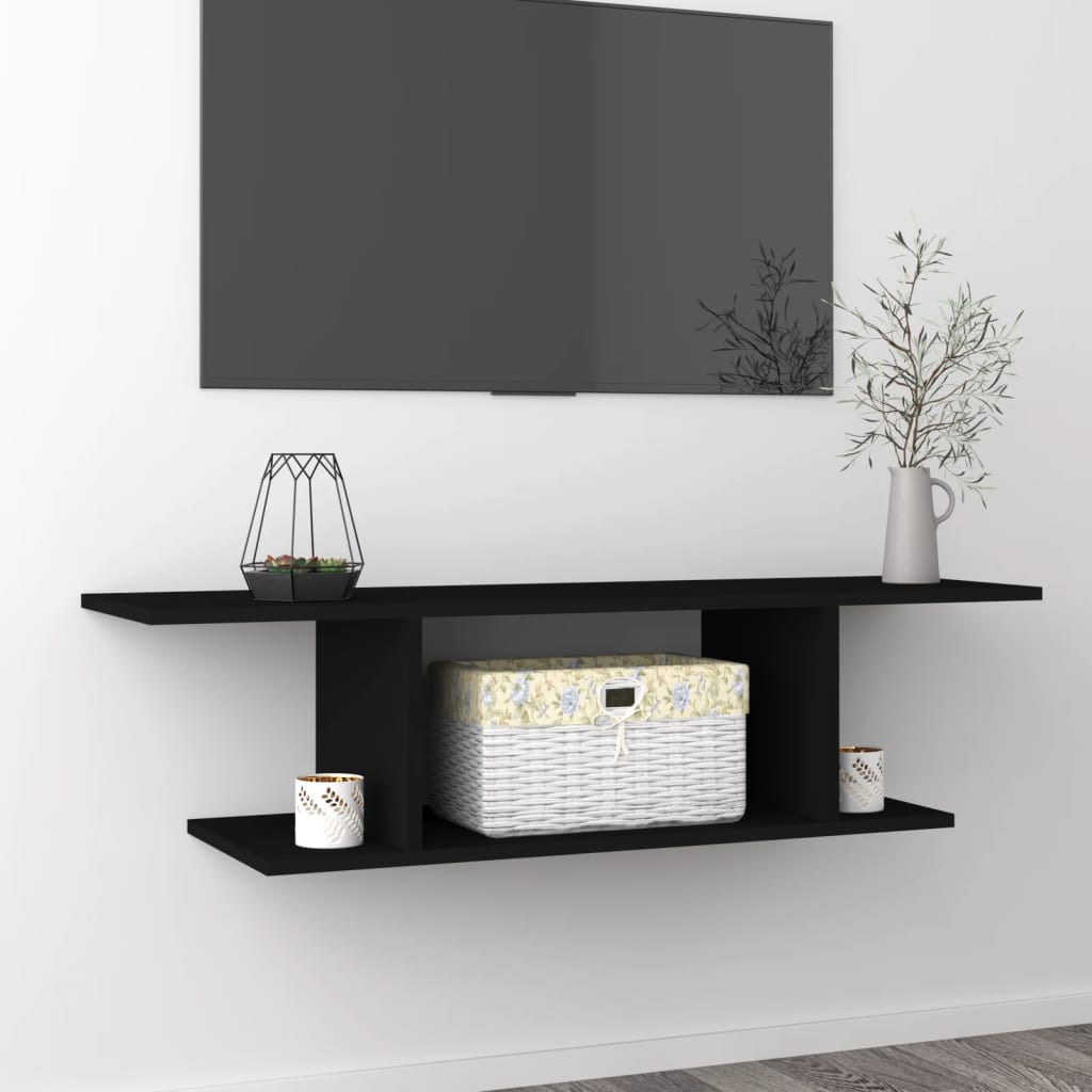 vidaXL Mueble de TV de pared negro 103x30x26,5 cm