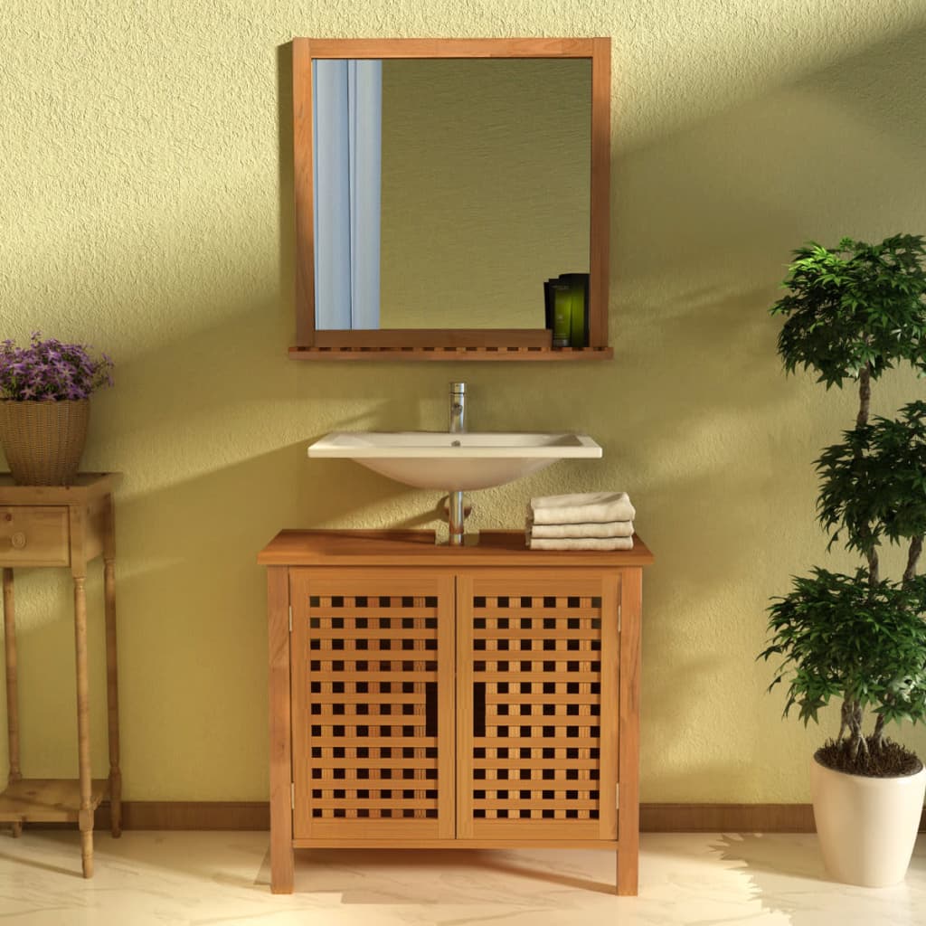 vidaXL Mueble de lavabo con espejo madera maciza de nogal