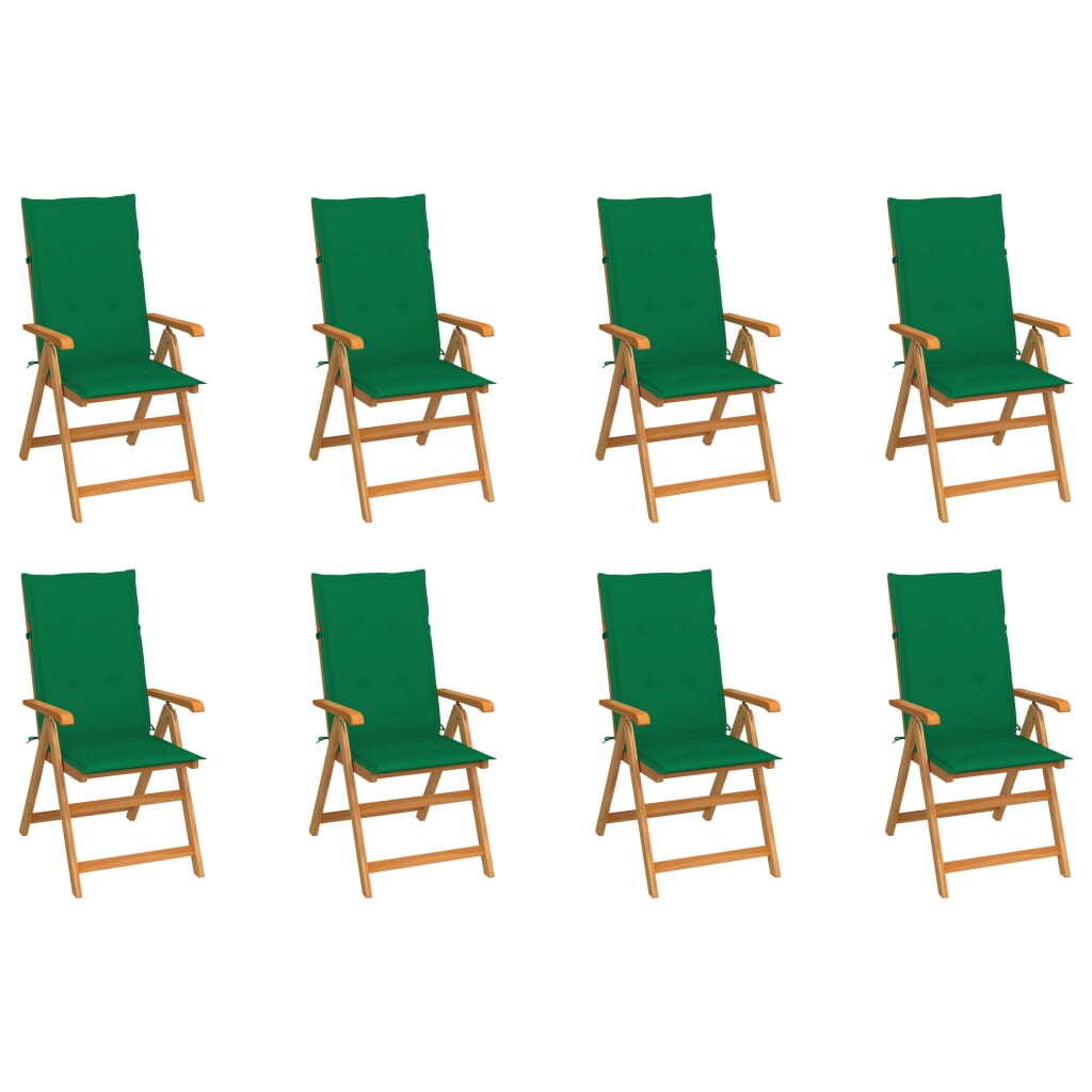 vidaXL Sillas de jardín reclinables con cojines 8 uds teca maciza