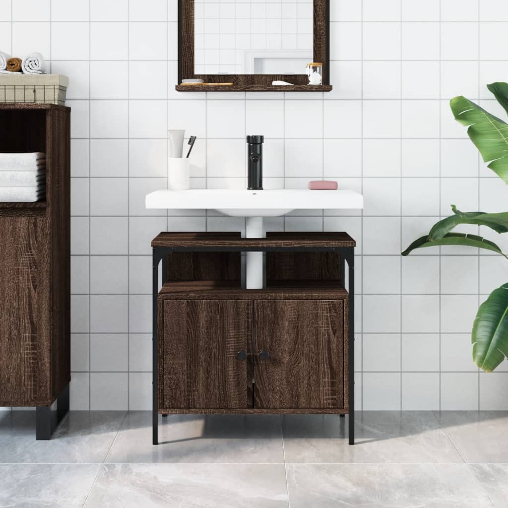 vidaXL Armario lavabo baño madera ingeniería roble marrón 60x30x60 cm