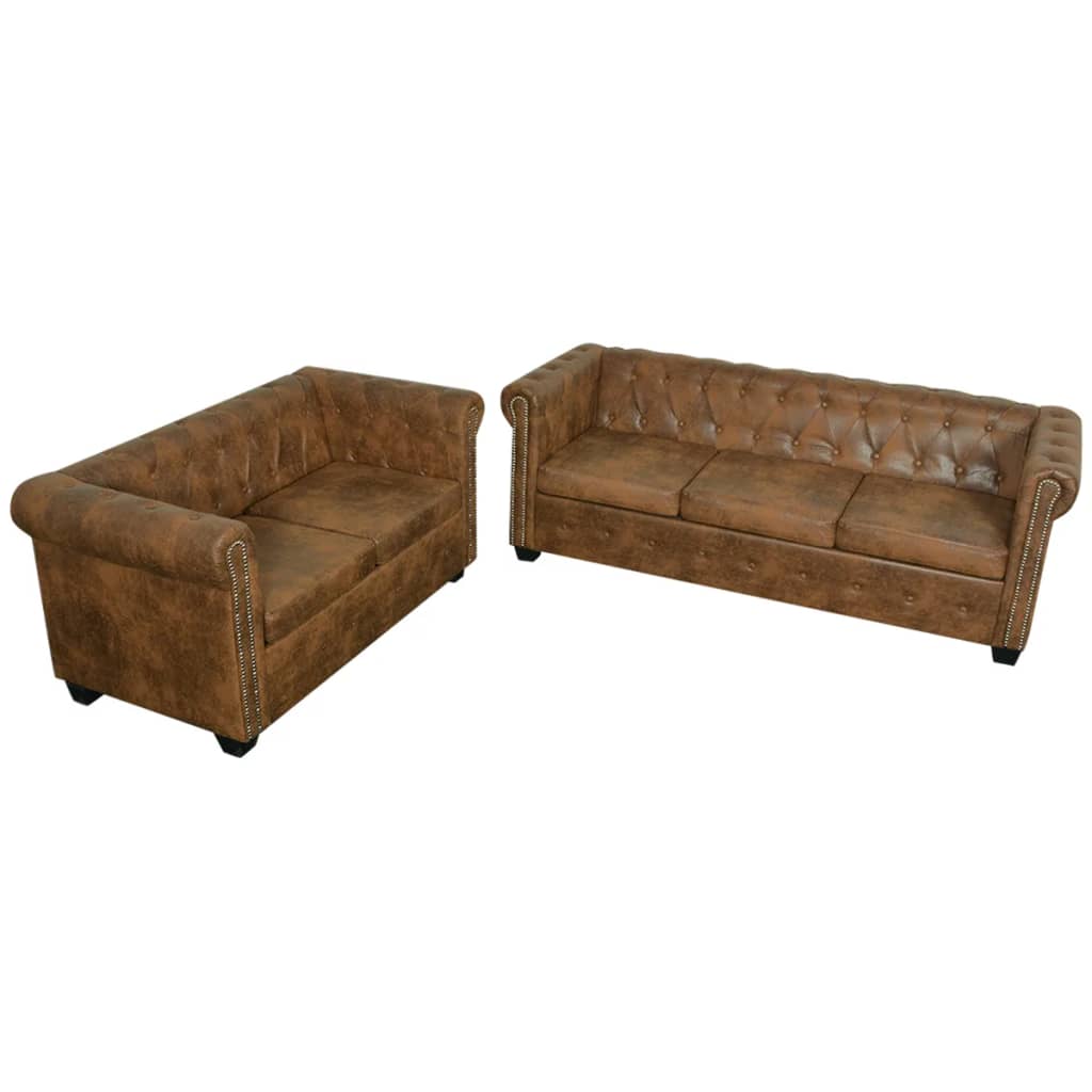 vidaXL Conjunto de sofá chesterfield 2+3 plazas marrón