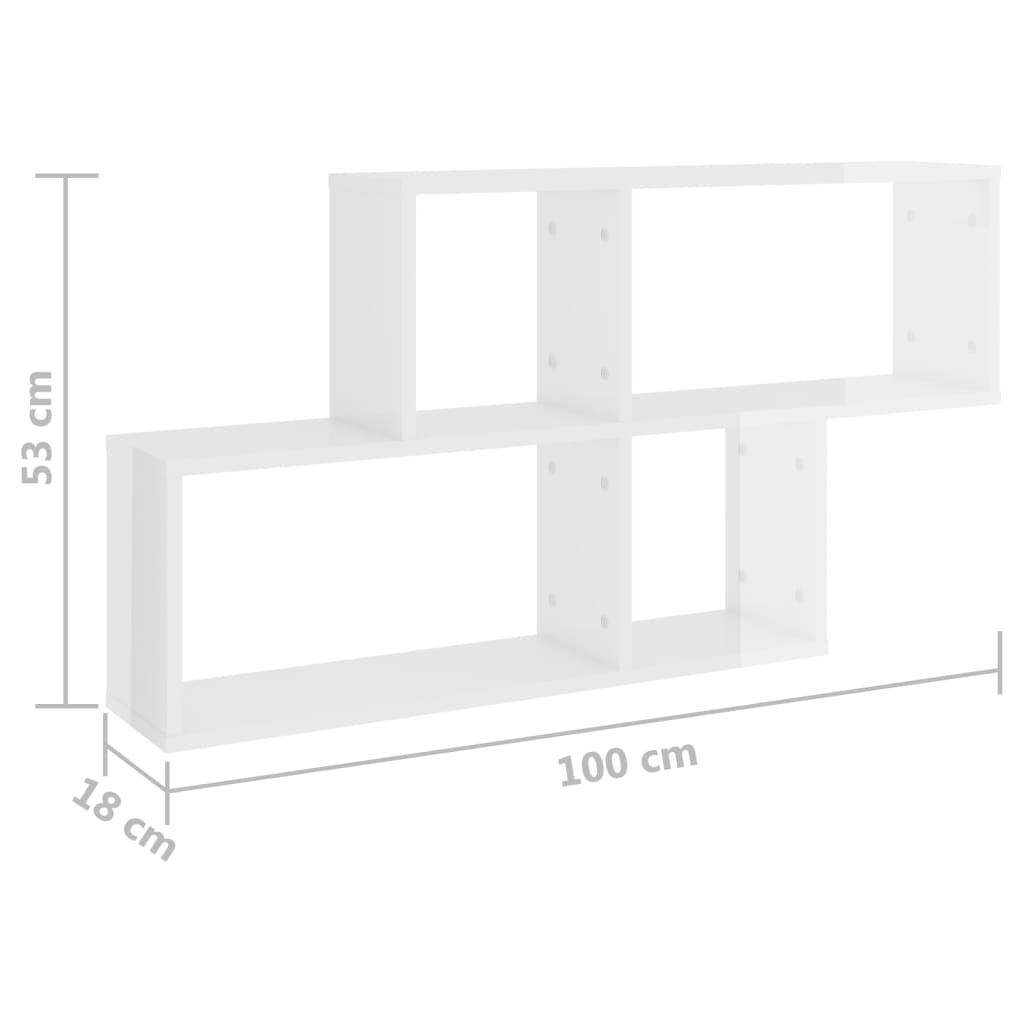 vidaXL Estante de pared madera contrachapada blanco brillo 100x18x53cm