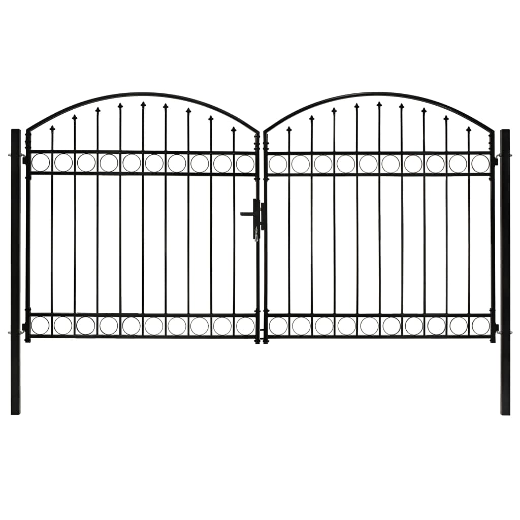 vidaXL Cancela de valla doble puerta con arco acero negro 300x175 cm