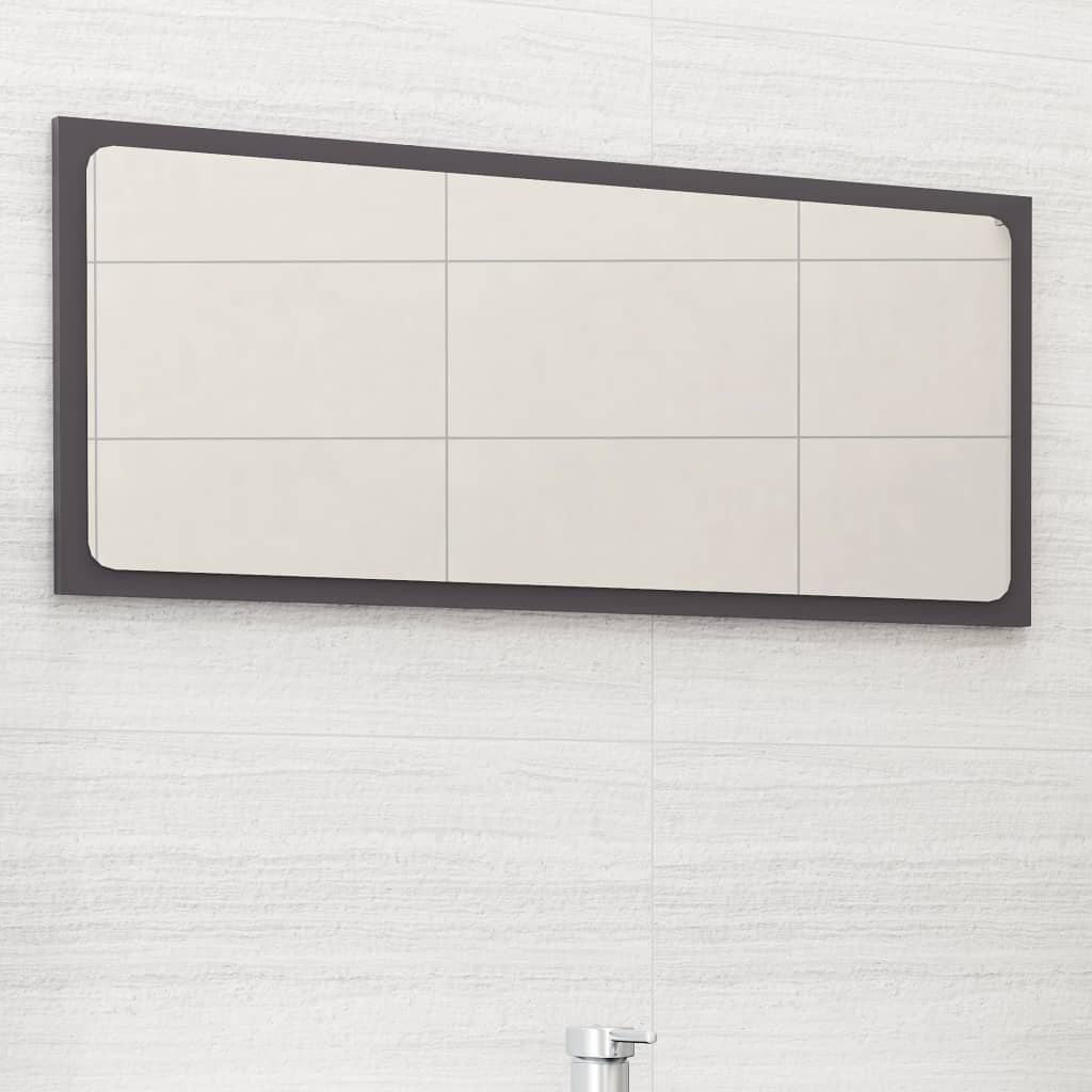 vidaXL Espejo de baño madera contrachapada gris brillo 80x1,5x37 cm