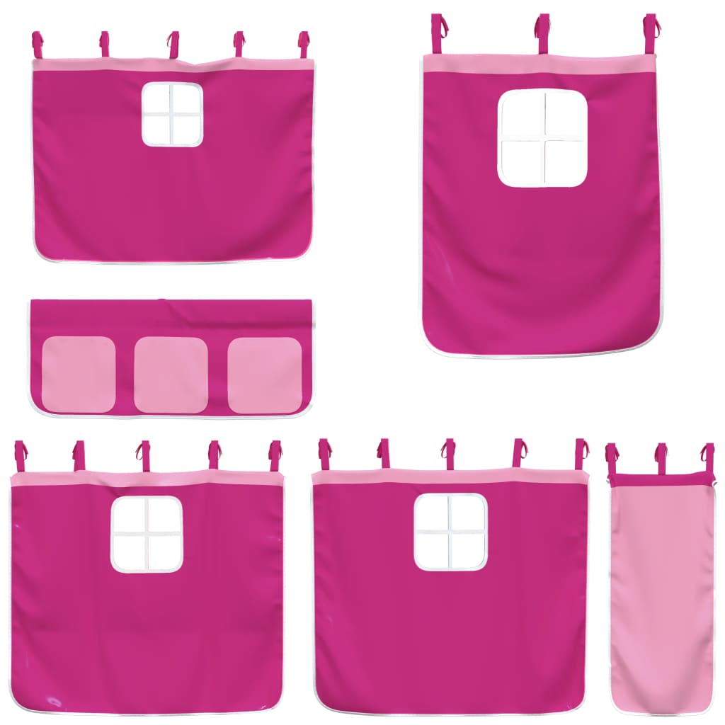 vidaXL Cama alta para niños con cortinas madera pino rosa 90x190 cm