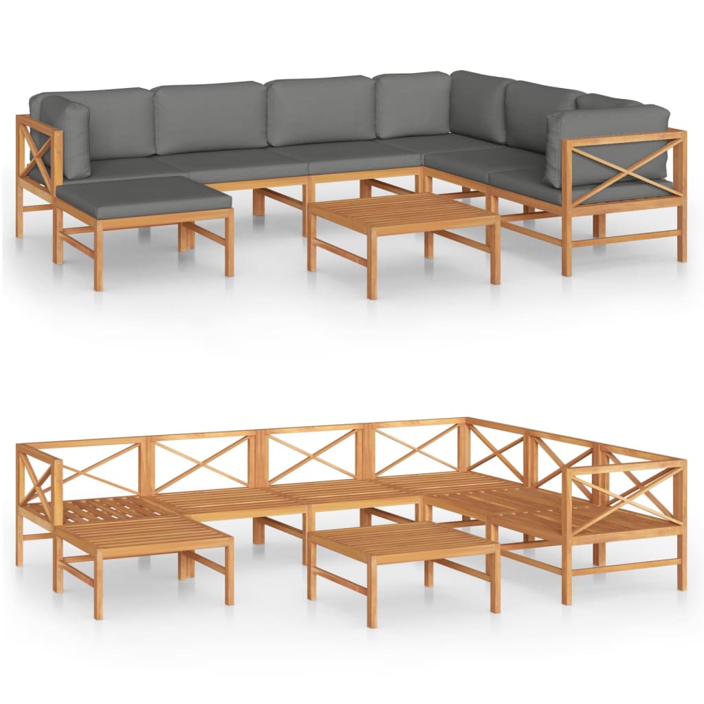 vidaXL Set de muebles de jardín 8 pzas madera de teca y cojines gris