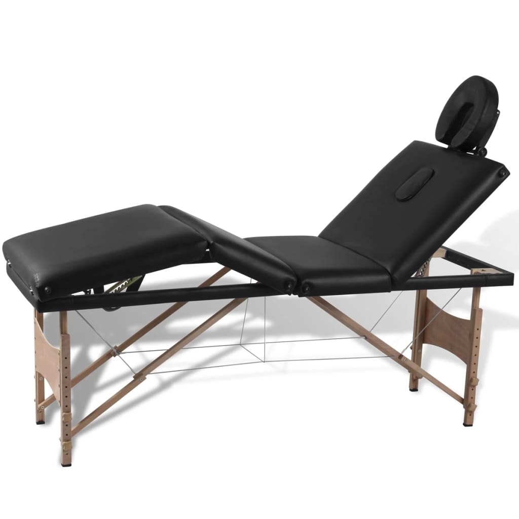 vidaXL Camilla de masaje plegable 4 zonas estructura de madera negra