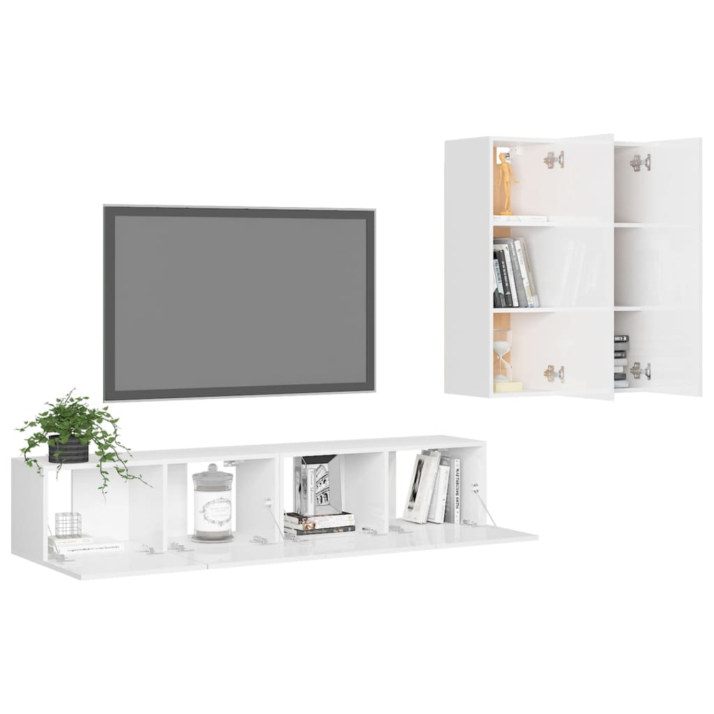 vidaXL Set de muebles de salón 4 pzas madera ingeniería blanco brillo