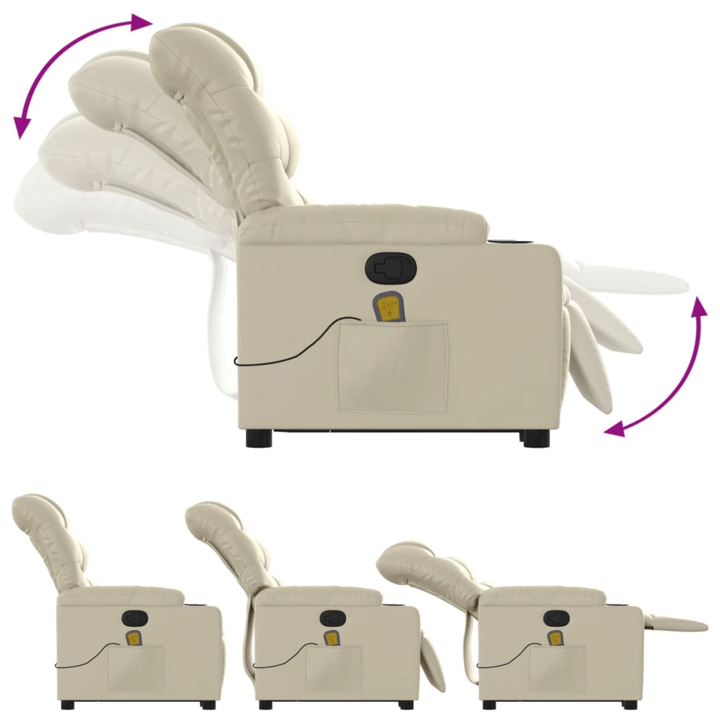 vidaXL Sillón reclinable de masaje de pie cuero artificial color crema