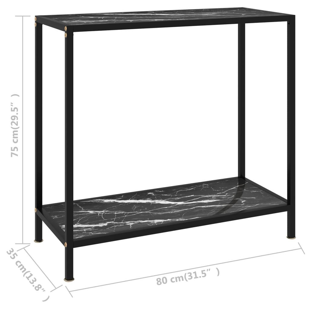 vidaXL Mesa de consola negro vidrio templado 80x35x75 cm