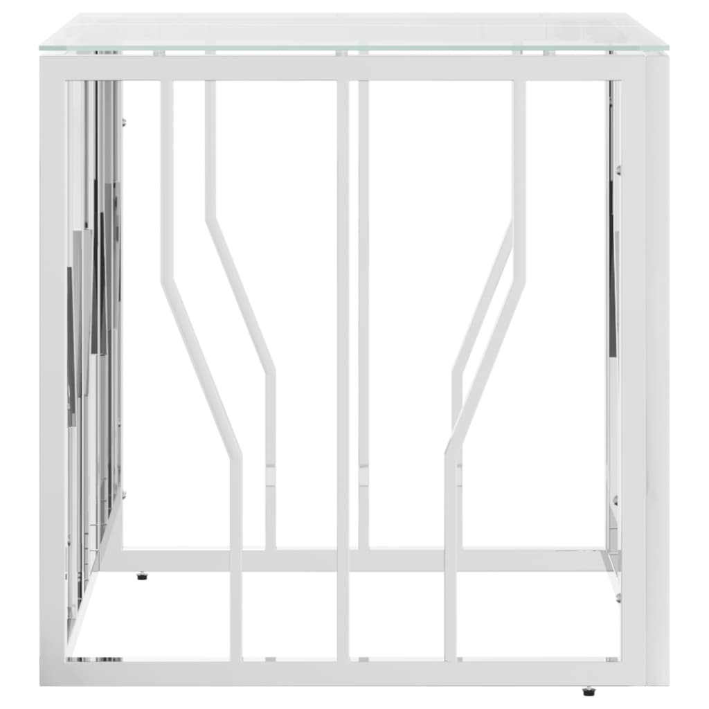 vidaXL Mesa de centro acero inoxidable y vidrio plateada 50x50x50 cm
