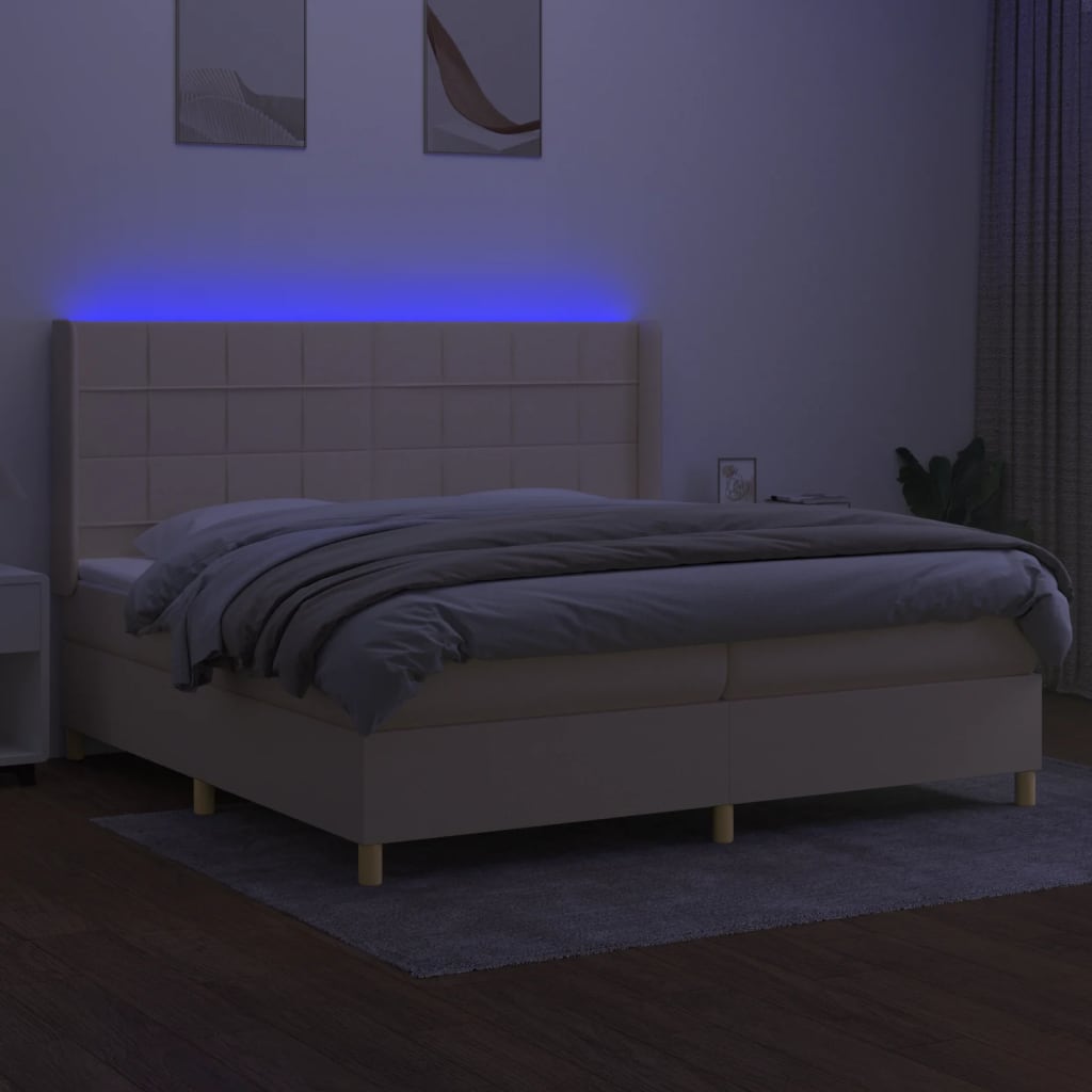 vidaXL Cama box spring colchón y luces LED tela crema 200x200 cm