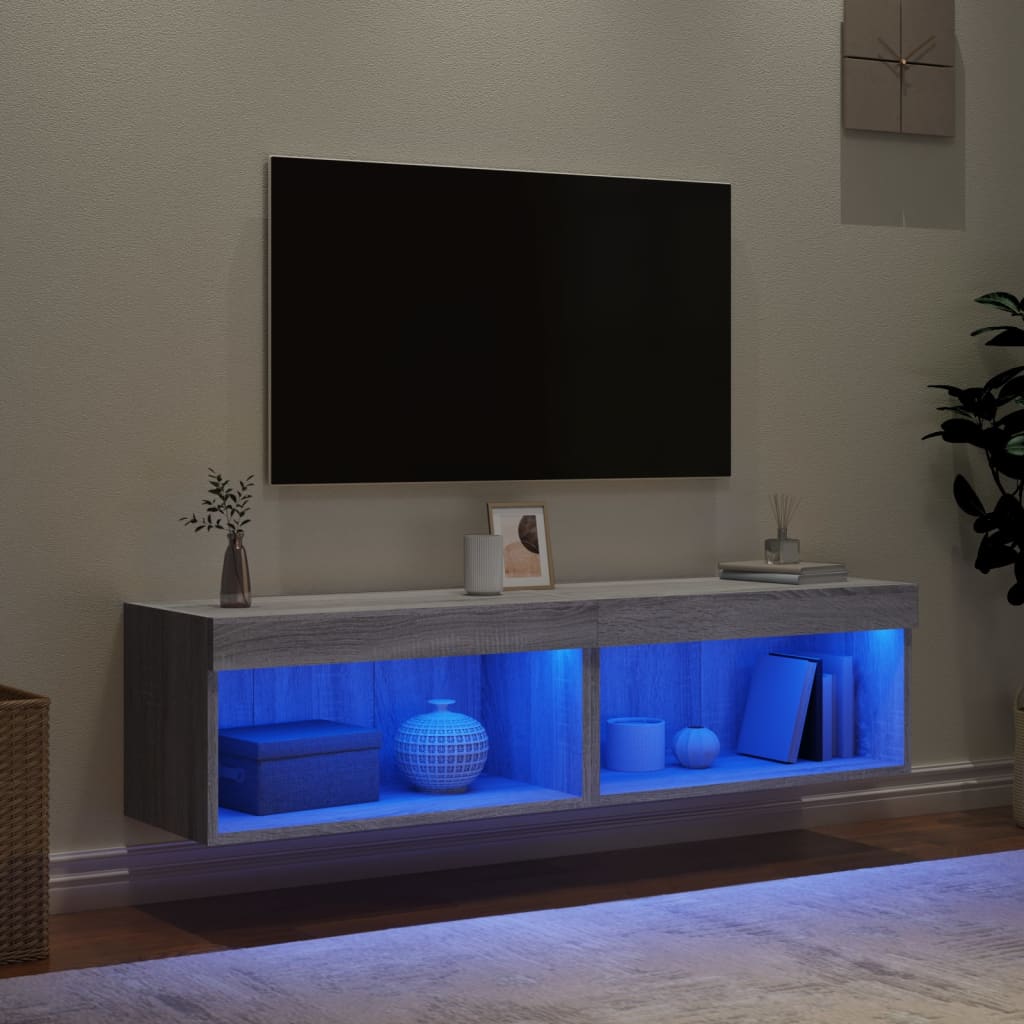 vidaXL Muebles de TV con luces LED 2 uds gris Sonoma 60x30x30 cm