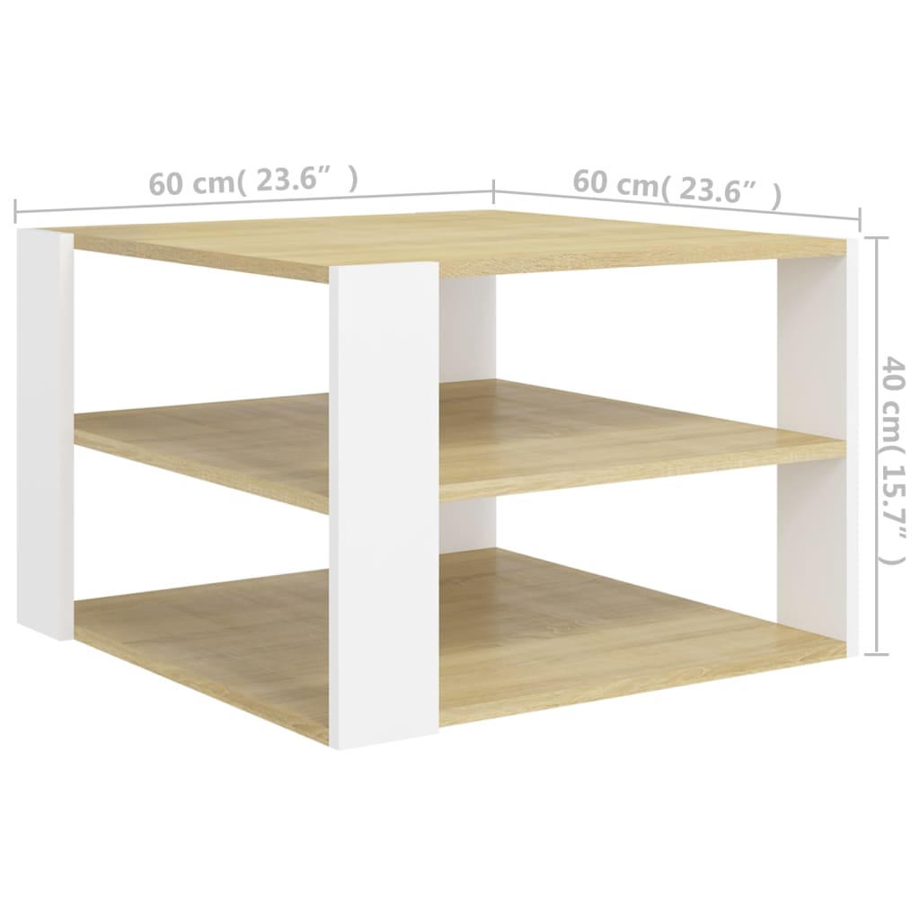 vidaXL Mesa de centro madera contrachapada roble y blanco 60x60x40 cm