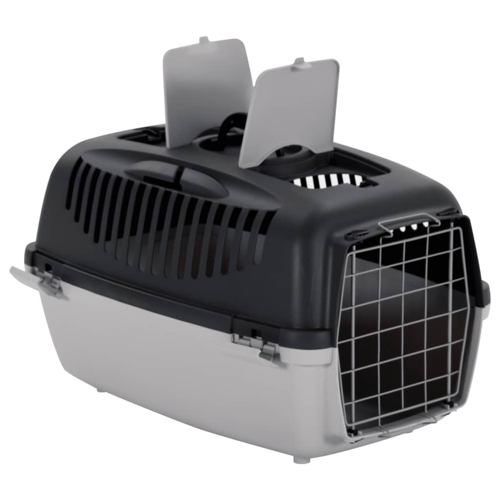 vidaXL Transportín de mascotas PP gris y negro 61x40x38 cm