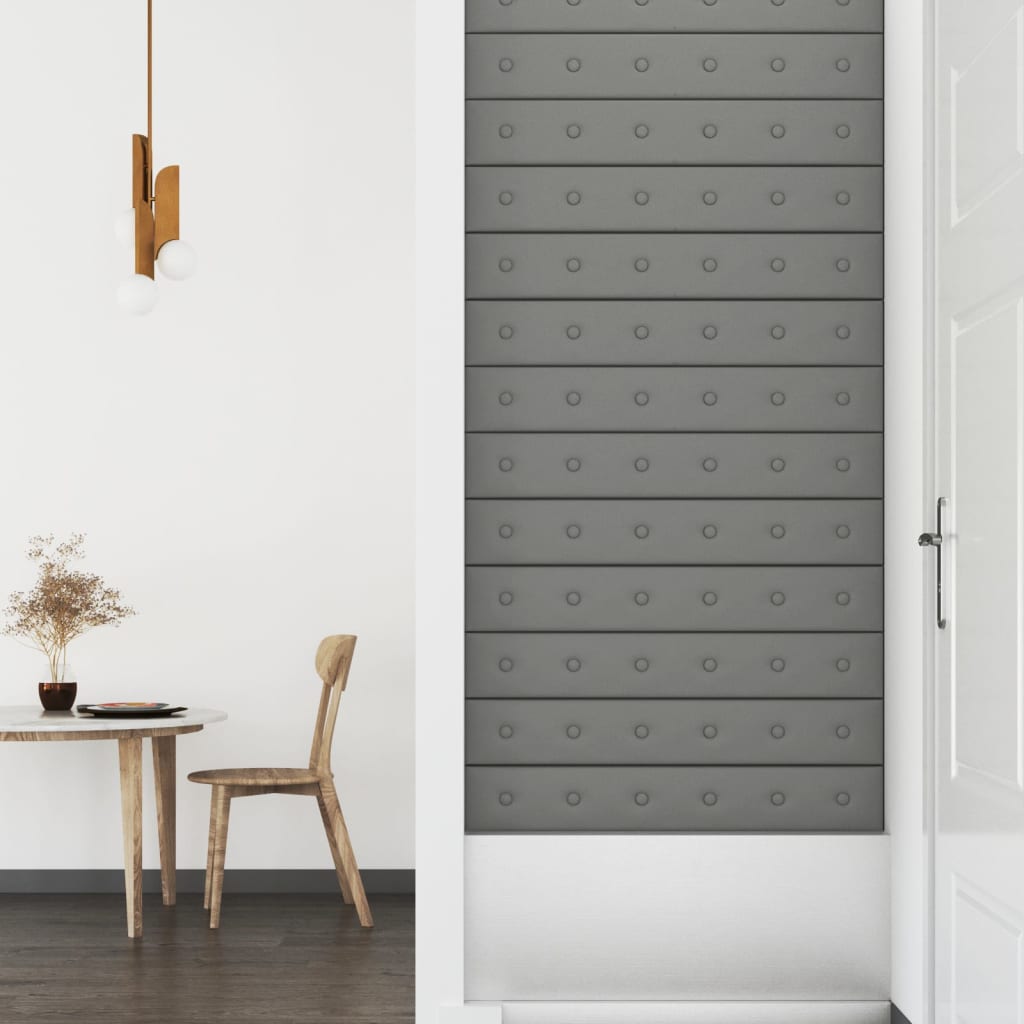 vidaXL Paneles de pared 12 uds cuero sintético gris 90x15 cm 1,62 m²