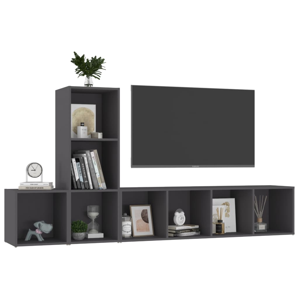 vidaXL Juego de mueble para TV de 3 piezas aglomerado gris