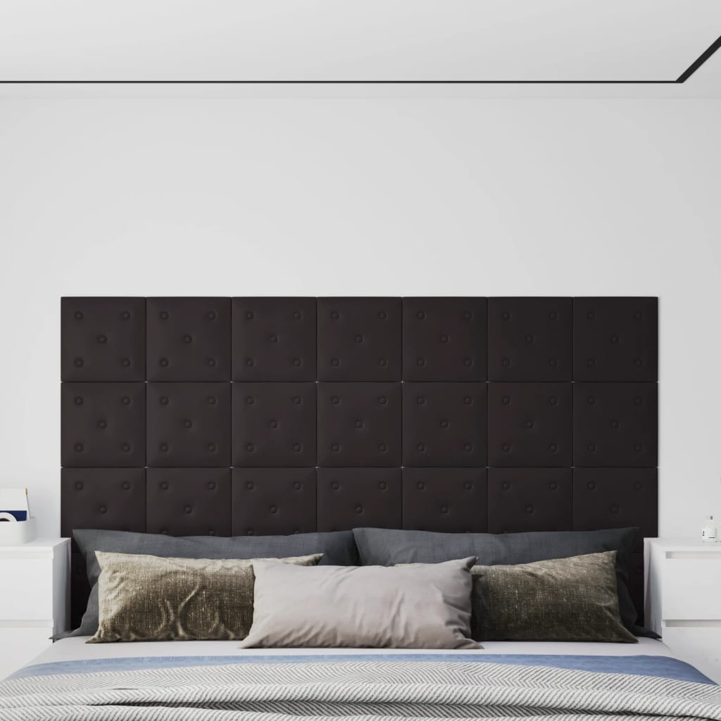vidaXL Paneles de pared 12 uds cuero sintético negro 30x30 cm 1,08 m²