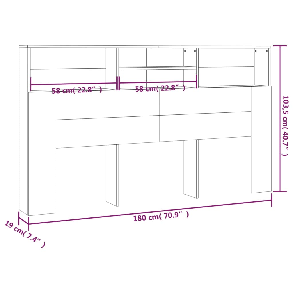 vidaXL Mueble cabecero gris Sonoma 180x19x103,5 cm