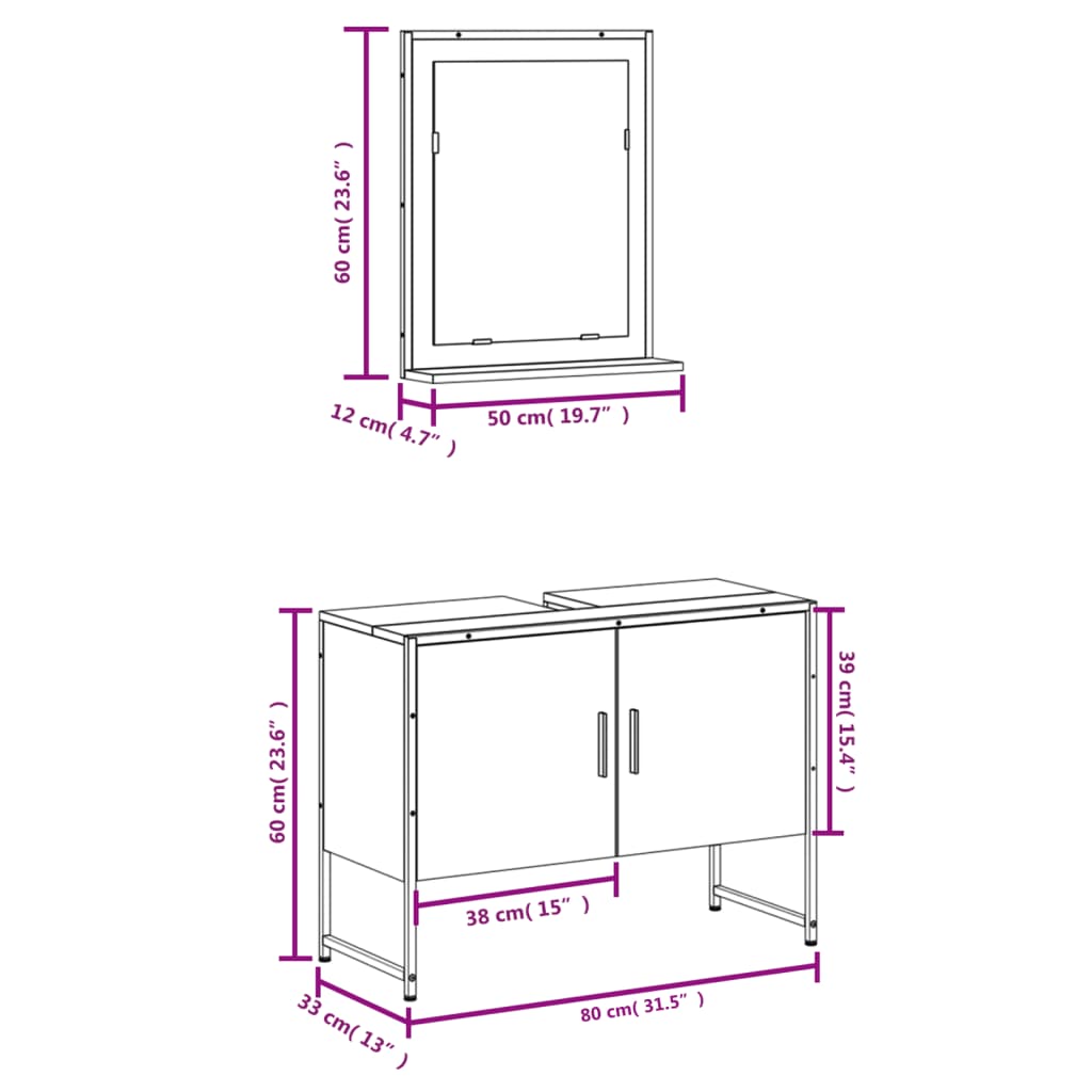vidaXL Set de muebles de baño 2 pzas madera de ingeniería gris sonoma