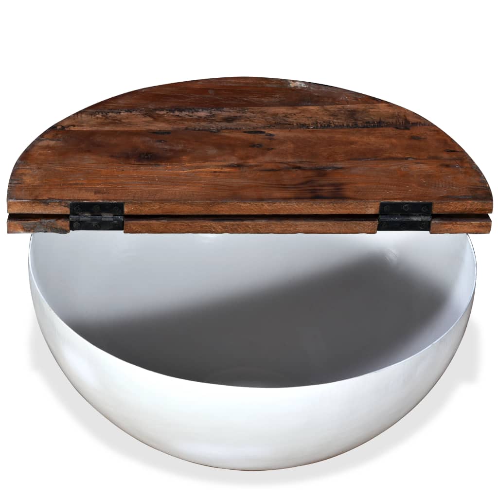 vidaXL Set mesa de centro forma de bol 2 uds madera reciclada blanco
