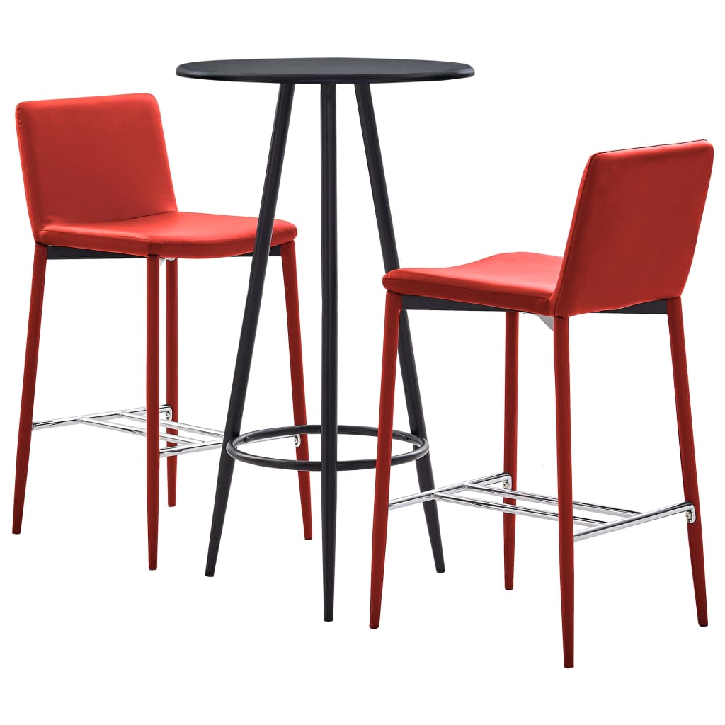 vidaXL Set mesa alta y taburetes de bar 3 piezas cuero sintético rojo