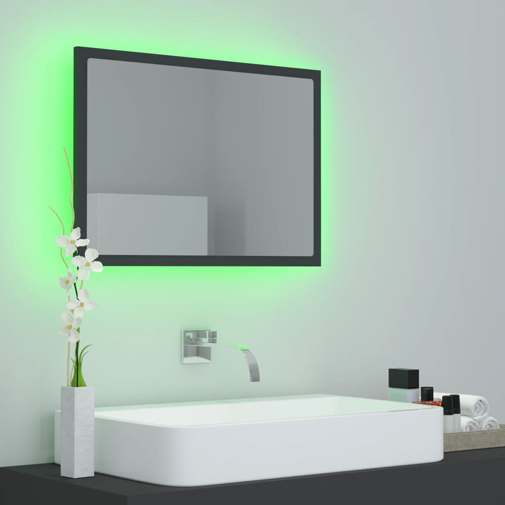 vidaXL Espejo de baño acrílico gris brillo 60x8,5x37 cm