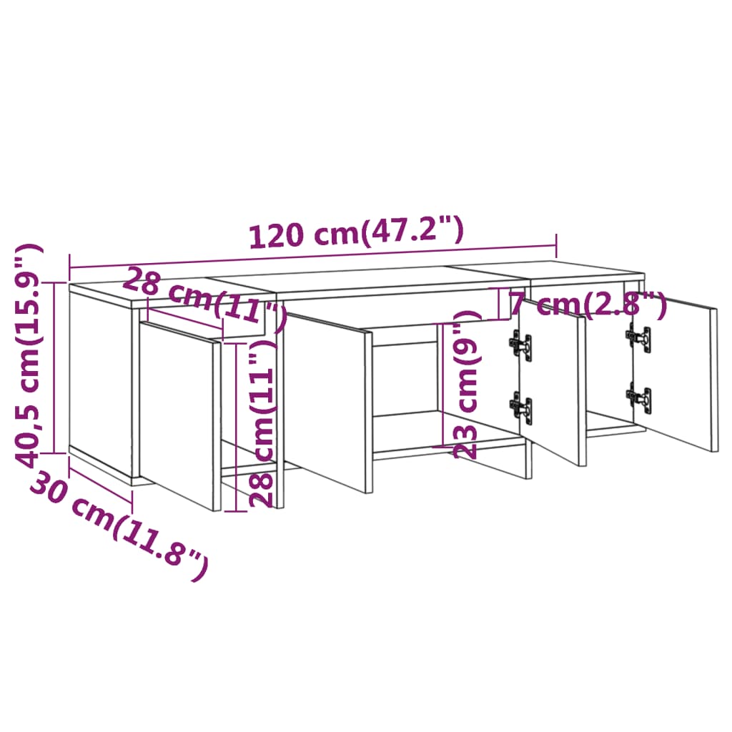 vidaXL Mueble de TV madera contrachapada blanco brillo 120x30x40,5 cm
