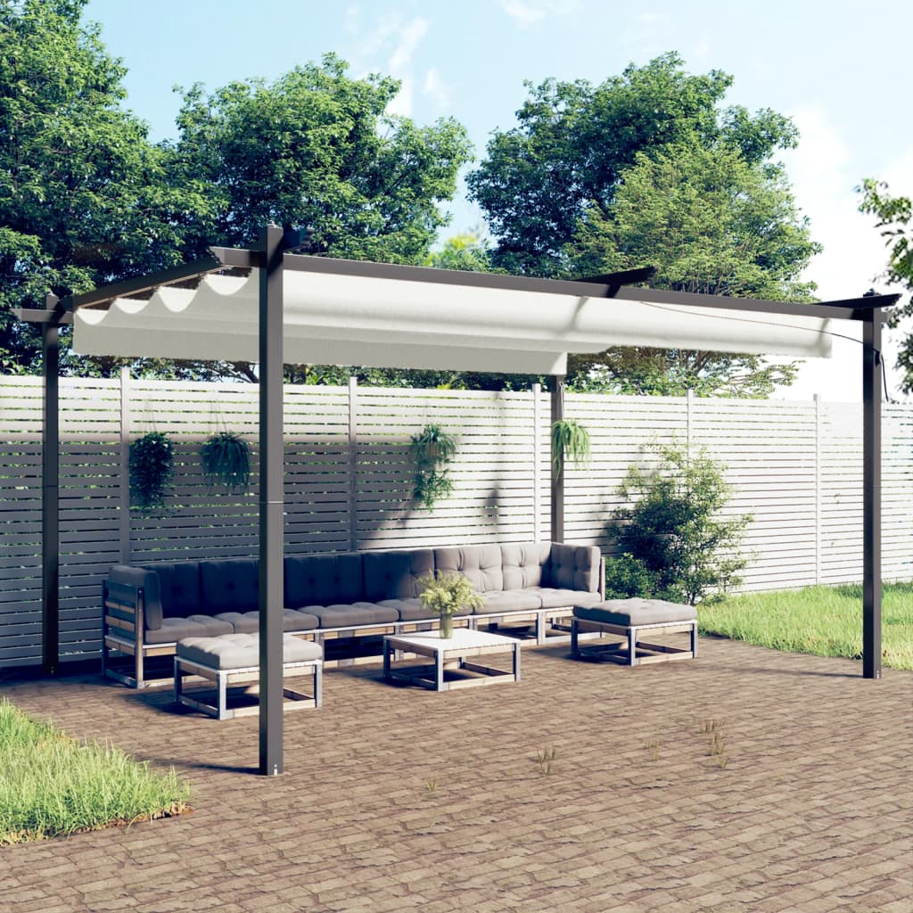 vidaXL Cenador de jardín con techo retráctil color crema 4x3 m