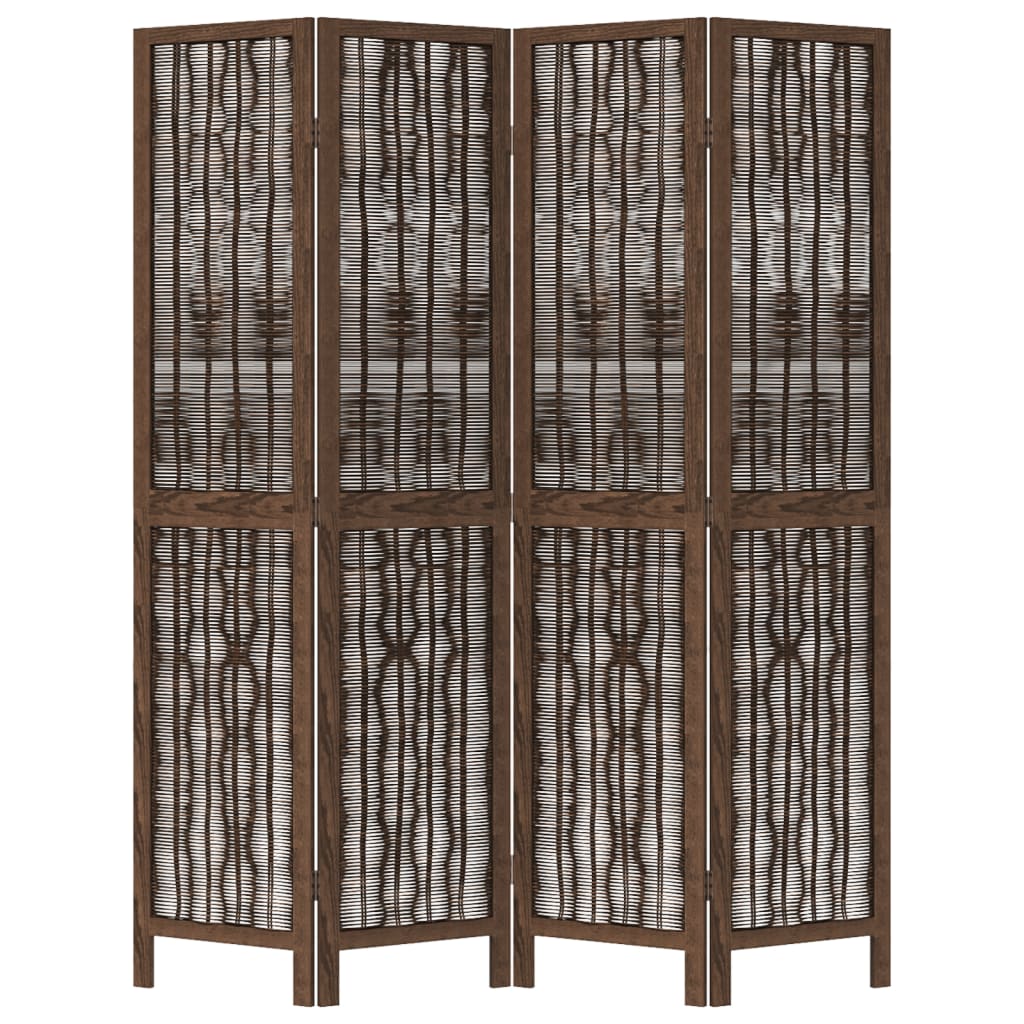 vidaXL Biombo separador de 4 paneles madera paulownia marrón oscuro