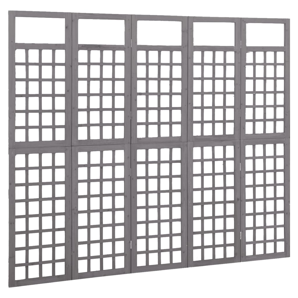 vidaXL Biombo/Enrejado de 5 paneles madera de abeto gris 201,5x180 cm