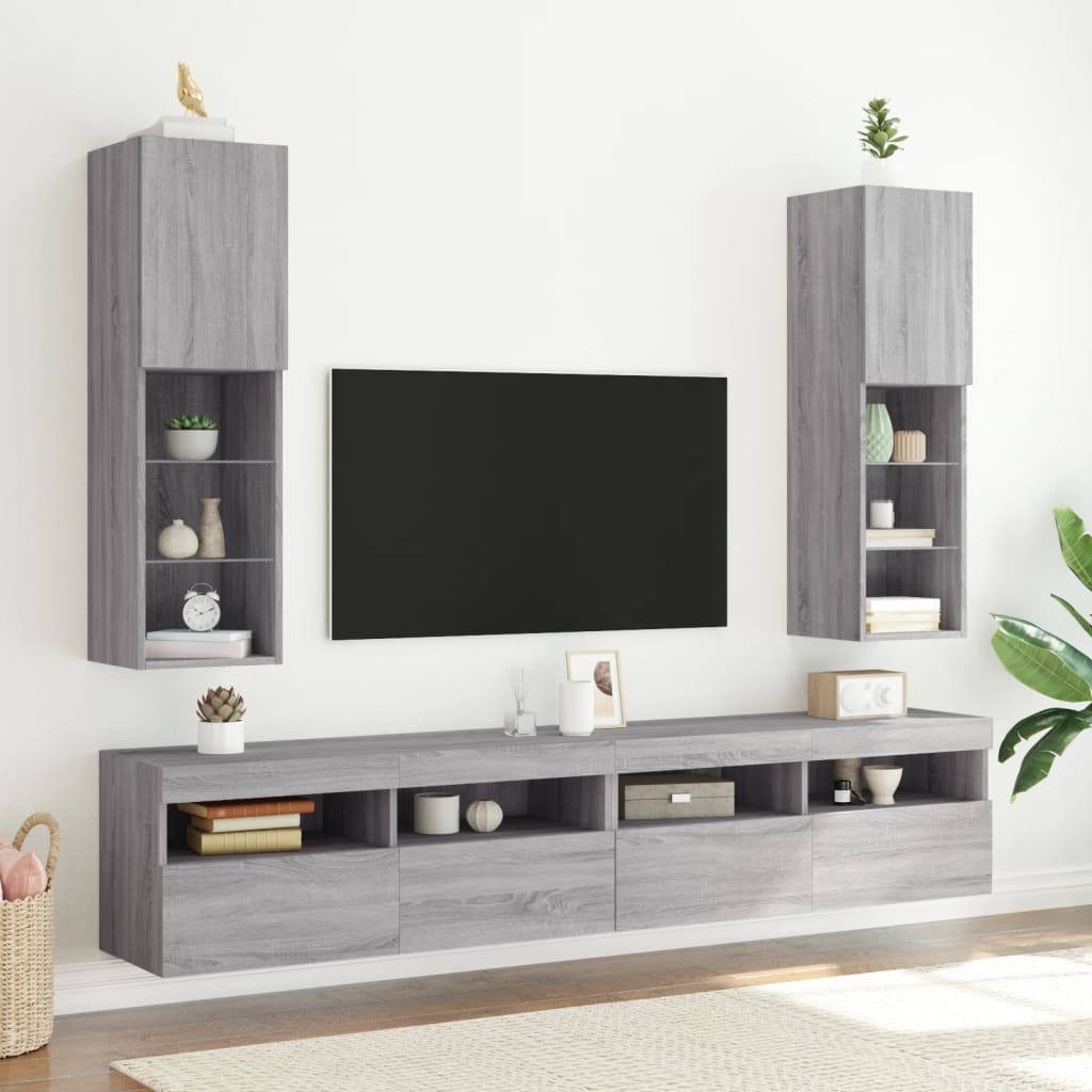 vidaXL Muebles de TV con luces LED 2 uds gris Sonoma 30,5x30x102 cm
