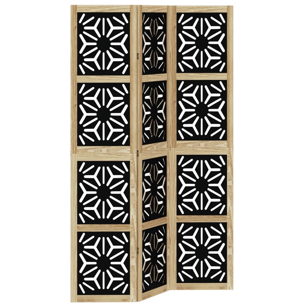 vidaXL Biombo separador 3 paneles madera maciza Paulownia marrón negro