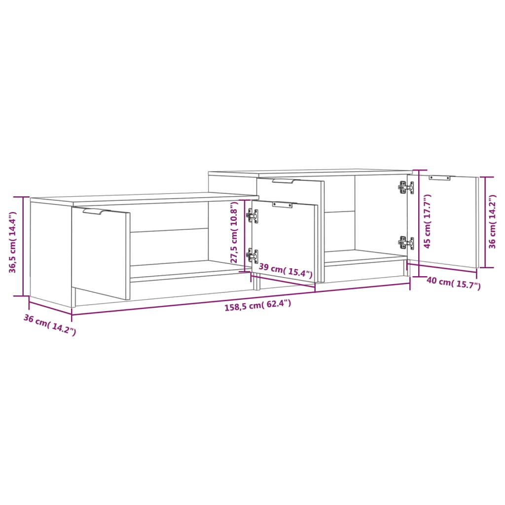 vidaXL Mueble de TV madera contrachapada blanco y roble 158,5x36x45 cm