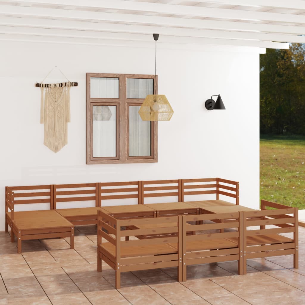 vidaXL Set de muebles de jardín 11 pzas madera maciza pino marrón miel