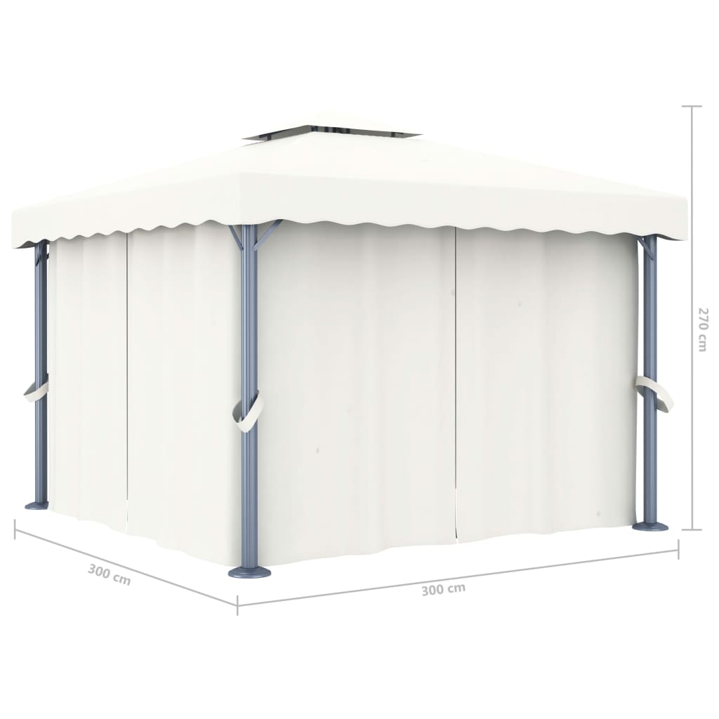 vidaXL Cenador con cortina y tira de luces LED aluminio crema 3x3 m
