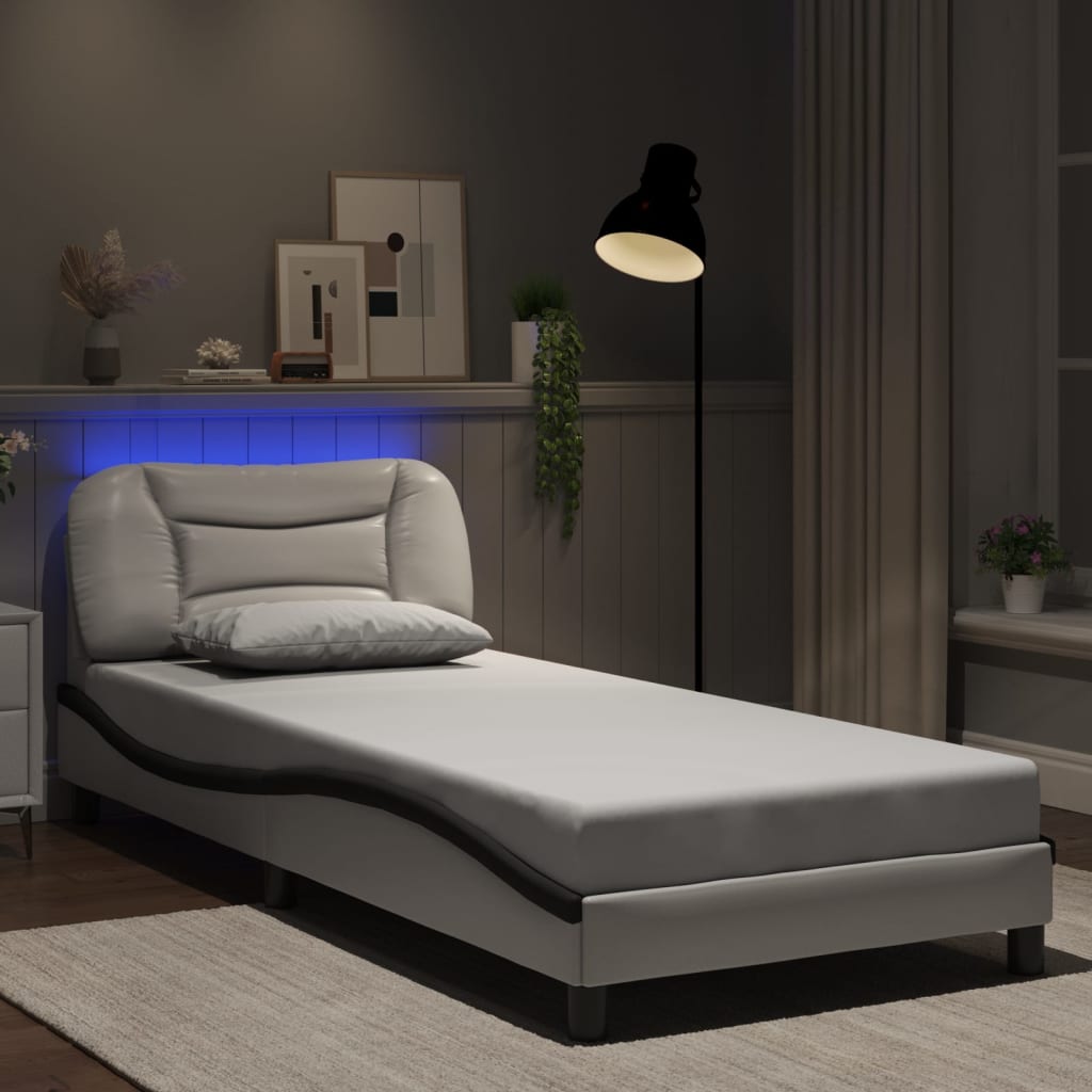 vidaXL Estructura cama con LED cuero sintético blanco negro 80x200 cm