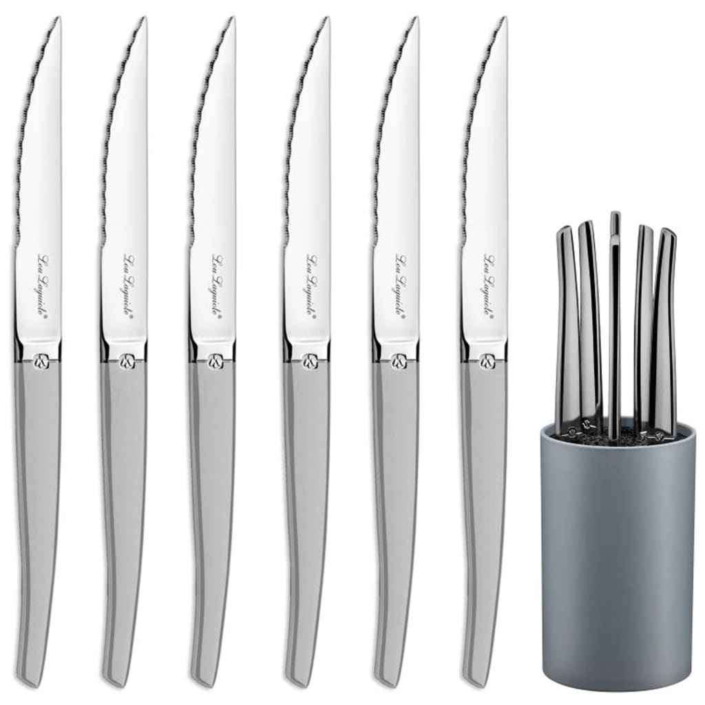 Lou Laguiole Set de cuchillos con bloque Jet 6 pzas plateado satinada