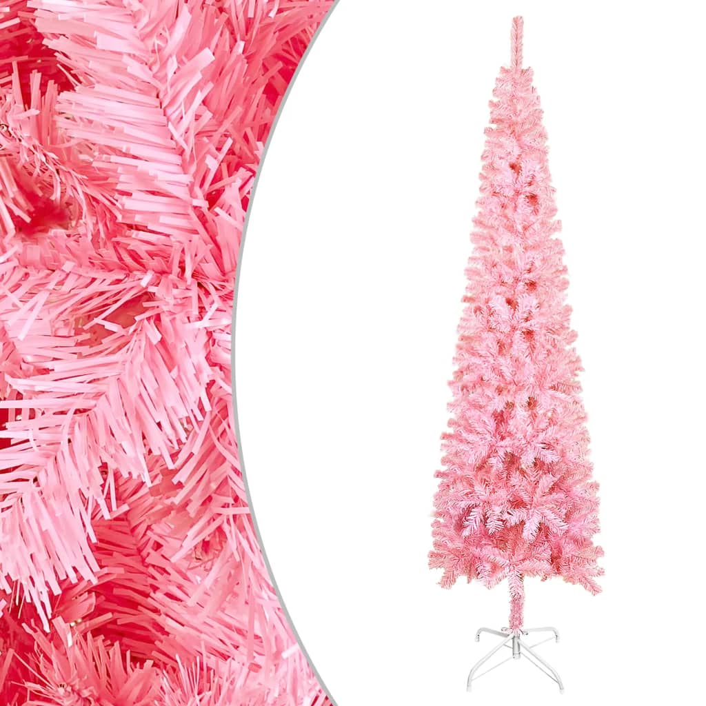 vidaXL Árbol de Navidad delgado iluminado con luces rosa 150 cm