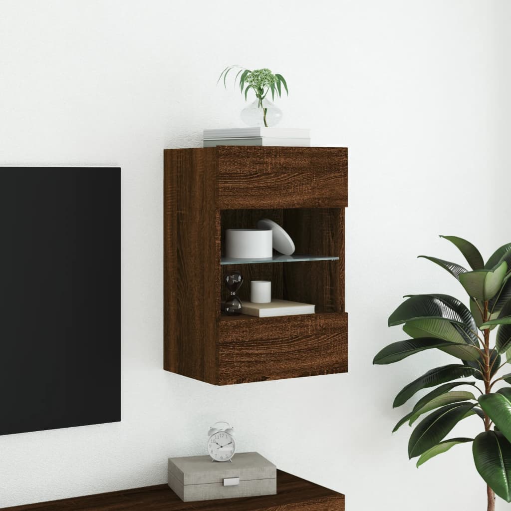 vidaXL Mueble de TV de pared con luces LED roble marrón 40x30x60,5 cm