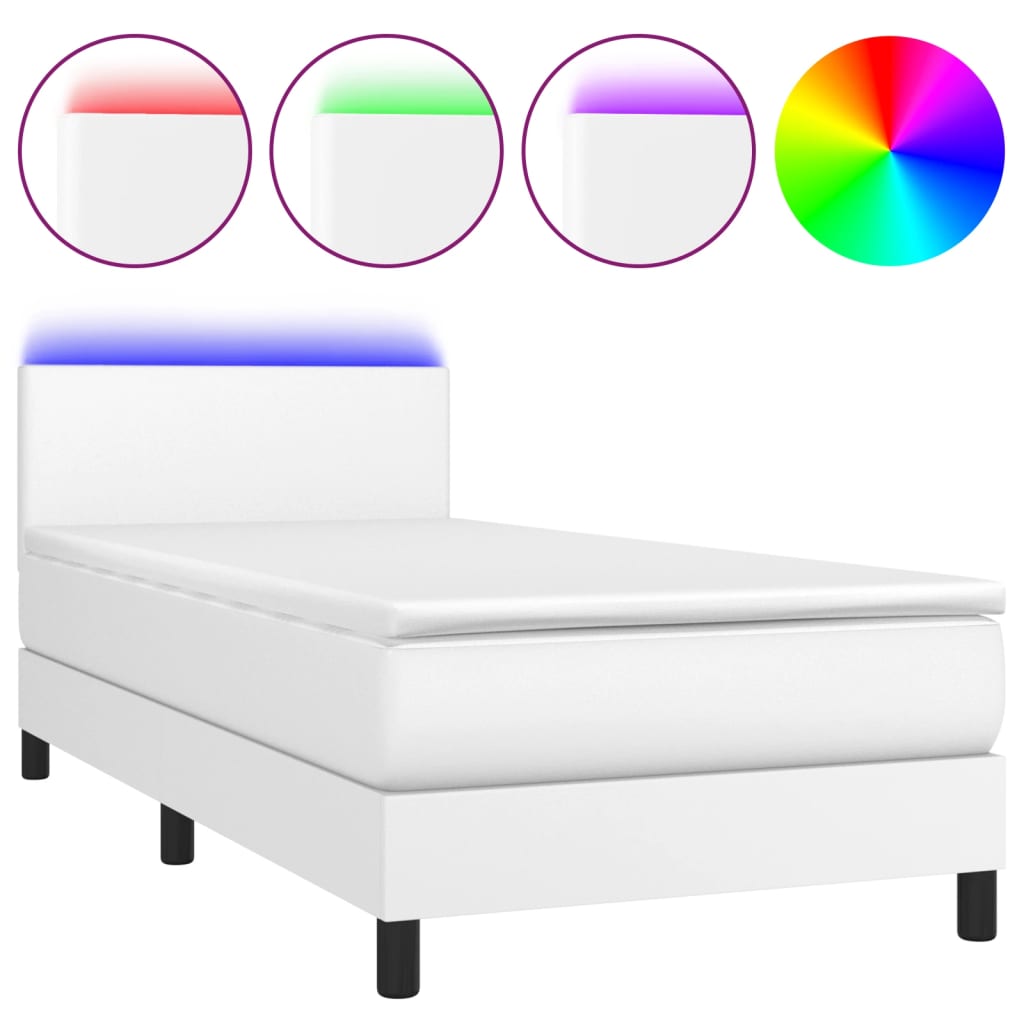 vidaXL Cama box spring y colchón LED cuero sintético blanco 80x200 cm