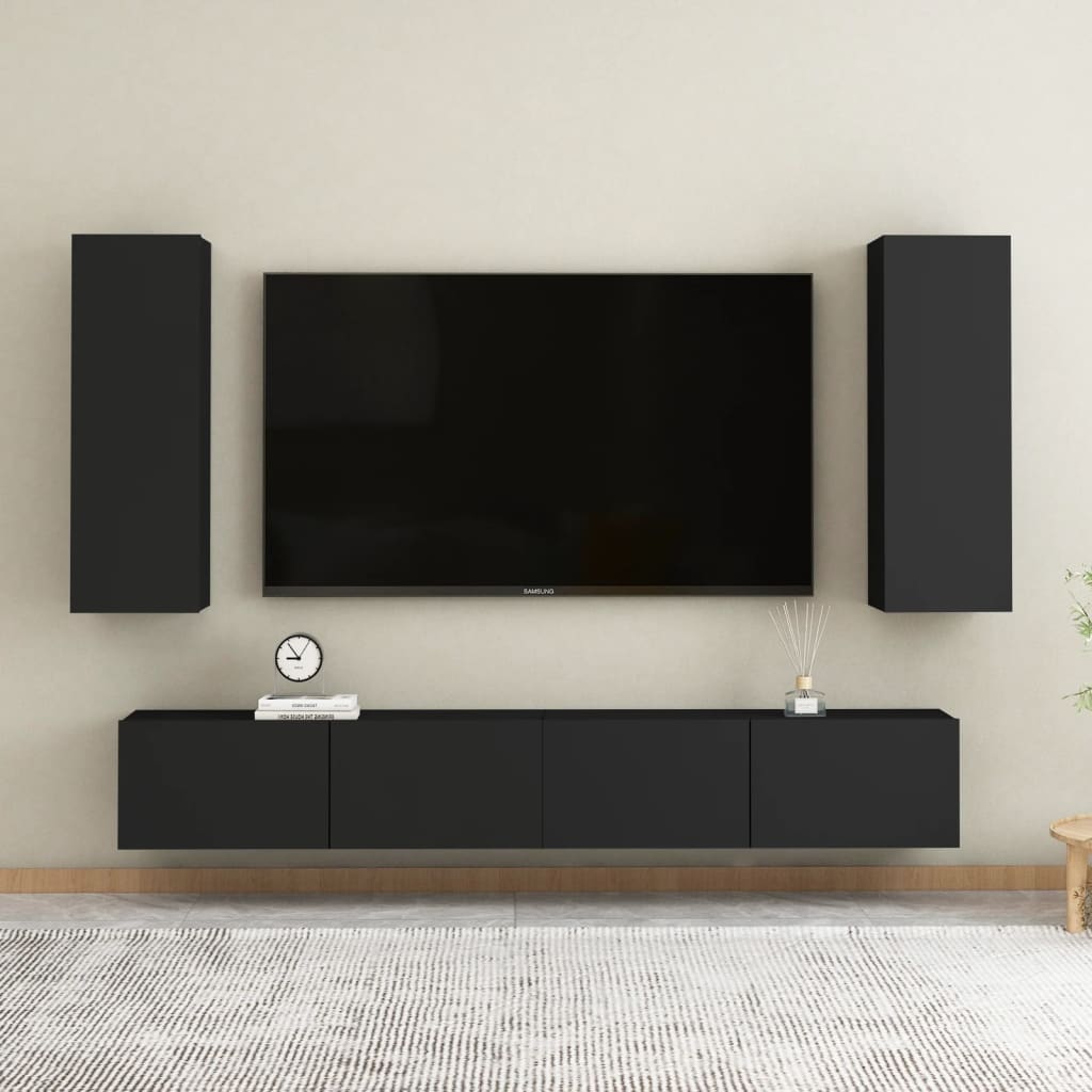 vidaXL Set de muebles de salón TV 4 pzas madera de ingeniería negro