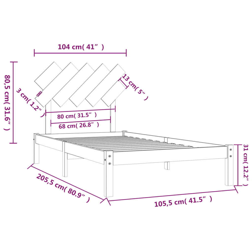 vidaXL Estructura de cama de madera maciza negro 100x200 cm