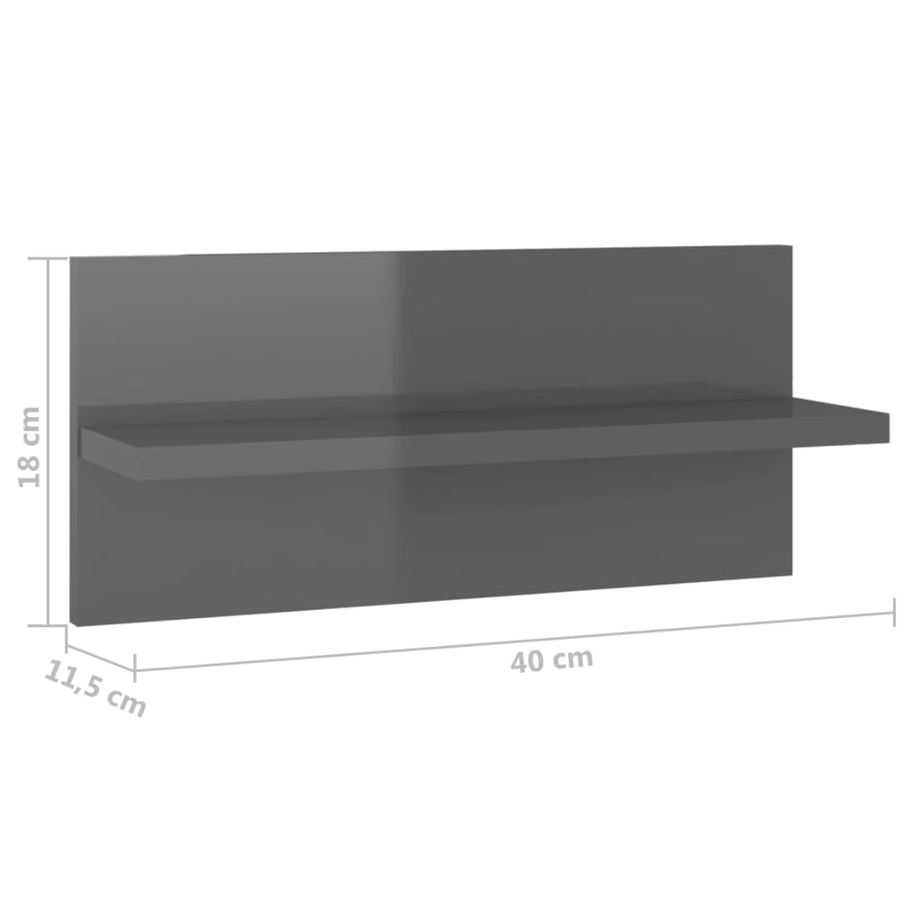 vidaXL Estantes de pared 4 unidades gris brillo 40x11,5x18 cm