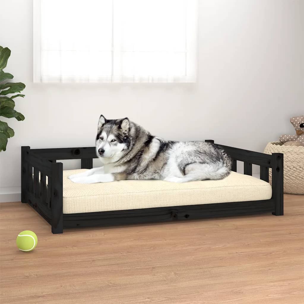 vidaXL Cama para perros madera maciza de pino negro 105,5x75,5x28 cm