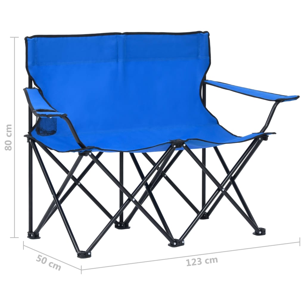 vidaXL Silla de camping plegable de 2 plazas acero y tela azul