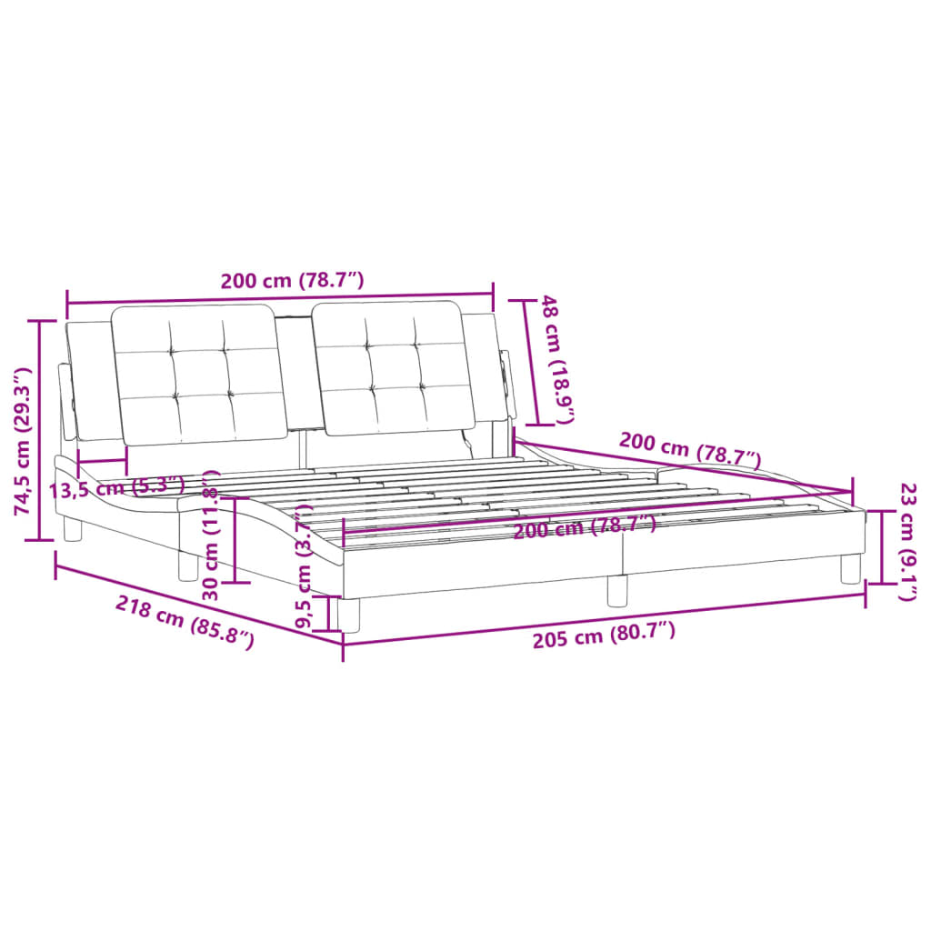 vidaXL Estructura de cama cabecero cuero sintético capuchino 200x200cm