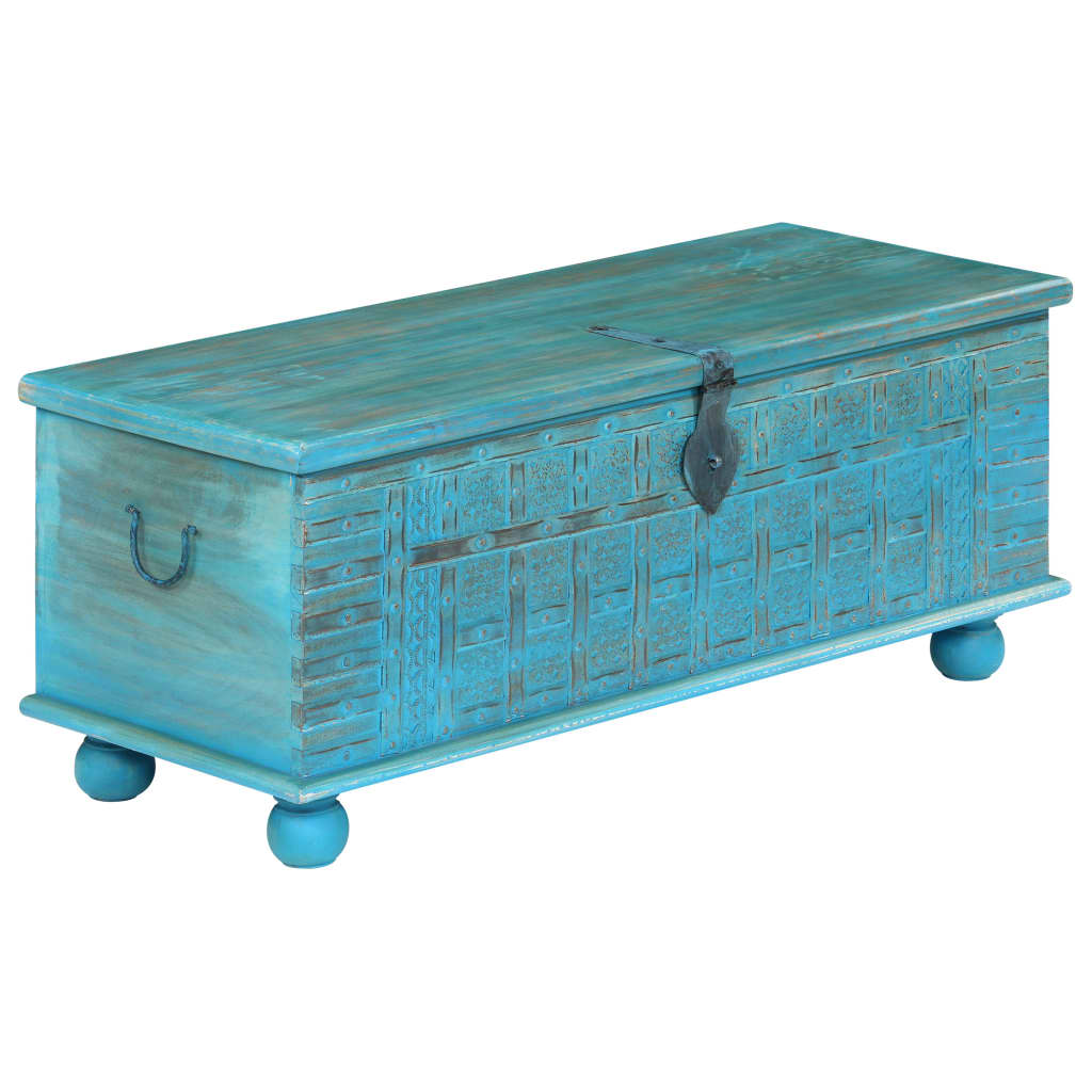 vidaXL Baúl de almacenamiento madera maciza mango azul 100x40x41 cm