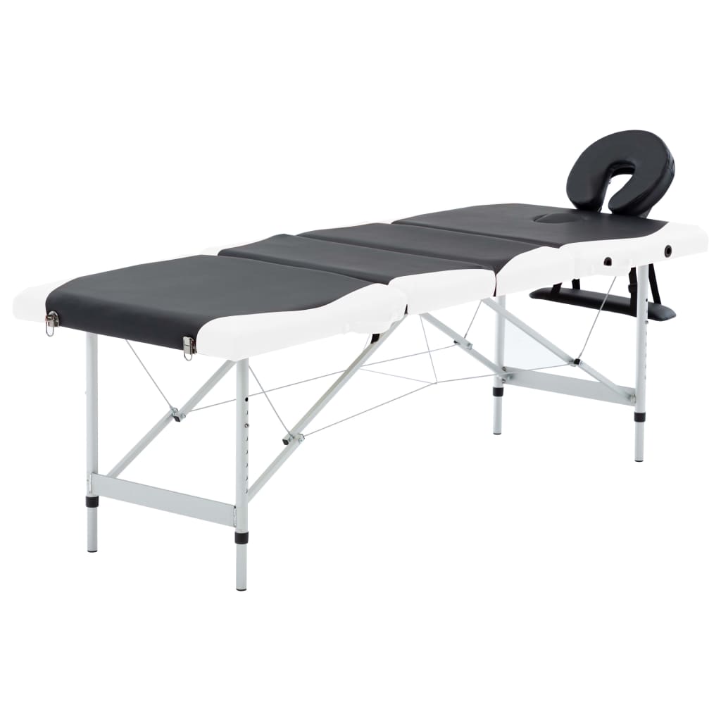 vidaXL Camilla de masaje plegable 4 zonas aluminio negro y blanco